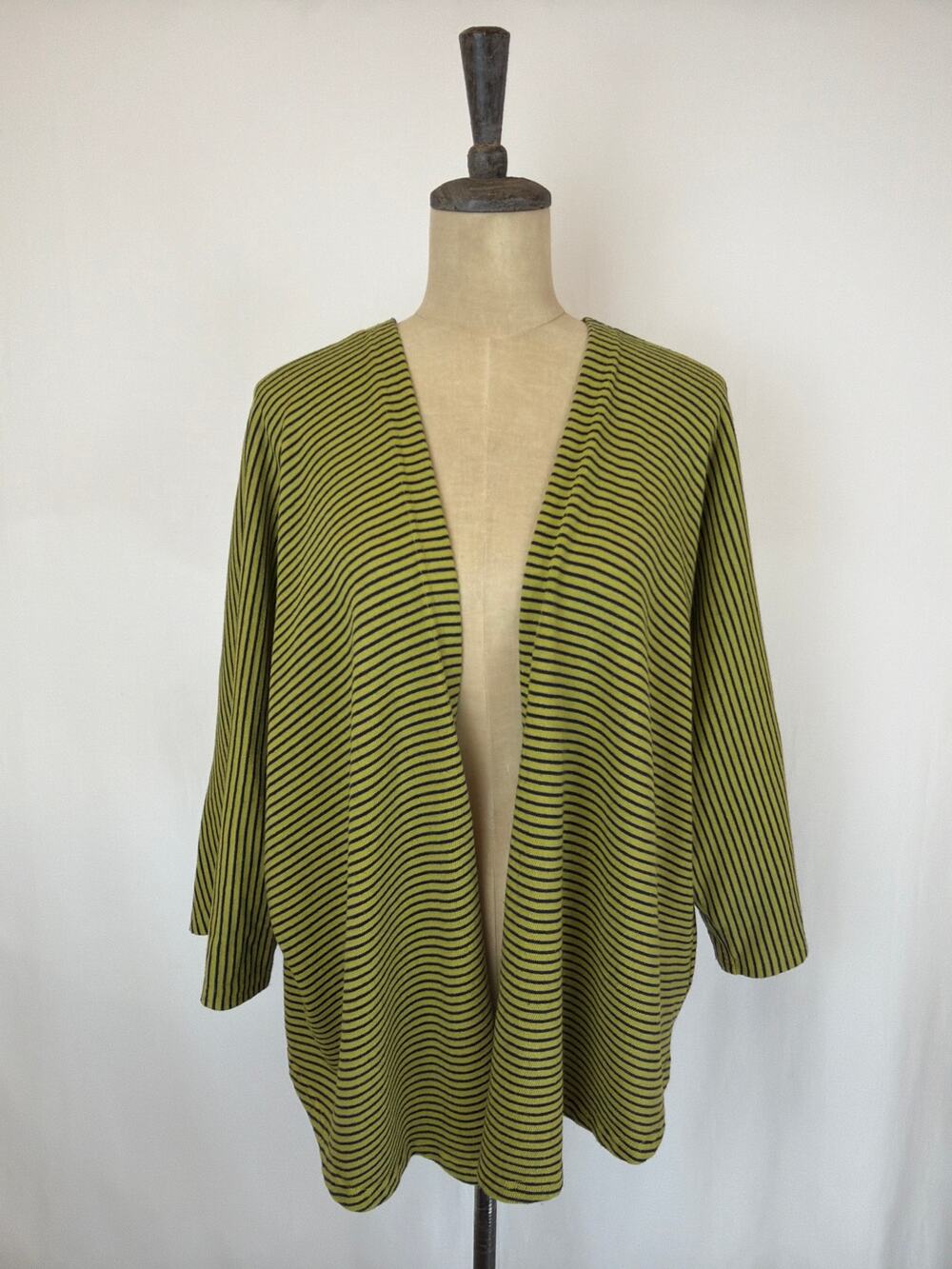 Kleen Green/Black Striped Cotton/Poylester Cardigan Large #0618